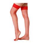 Mytoptrendz® Women's Fish Net Hold Ups Silicon Lace Stay Up Thigh High Stockings- Red- 1 Pair