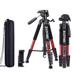 Camera Tripod, 74" Tripod for Camera Stand, Heavy Duty Tripod with Travel Bag for Projectors, Lasers, DSLR, Webcam, Aluminum Phone Tripod for Video Recording Photo Vlogging(Red)