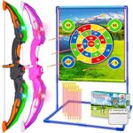 VATOS 2 Pack Bow and Arrow Toy, Light Up Archery Toy for Kids with Standing Target & 20 Arrows, Indoor & Outdoor Activity Toys Birthday Gifts for 3 4 5 6 7 8 Year Old Kids Boys Girls