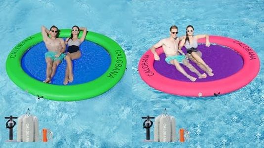CALOBANA 8ft Floating Dock, Round Inflatable Water Hammock Heavy Duty Floating Ring Island Platform for Adults Party Tanning Pool