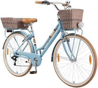 BIKESTAR Bicicleta de Paseo Aluminio 28" Pulgadas | Bici de Cuidad Urbana 7 Velocidades Vintage para Mujeres con Timbre, Cesta, luz y reflectores | Azul
