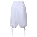 Men's Renaissance Colonial Pants Medieval Viking Trousers Pirate Cosplay Costume Back Lace Up Shorts, White, X-Large