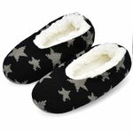 Panda Bros Women Super Soft Slipper Socks with Non Slip Indoor Hospital Slippers Fleece Lined Socks(Black Star, 8-10)