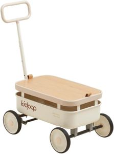PULA-Wild 3-in-1 Kids' Pull-Along Wagon Toddlers Push Walker for 2.5-8, Removable Wooden Cover and Adjustable Handlebar, Birthday Gifts Max Weight 33 lbs (White)