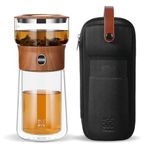 ZENS Modern Solo Infuser Teapot, Smart One Touch Drip Loose Tea Maker for Tea Strainer, Small Glass Tea Brewing Pot with 270ml Insulated Glass Tea Mug and Portable Tea Kits for Gongfu Tea, Tea Gifts