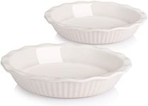 AVLA Ceramic Pie Dish for Baking, 9 Inches/ 47OZ Pie Pan Pie Plate Round Baking Dish Pan with Ruffled Edge for Kitchen Cooking Dessert Dinner, White, Set of 2