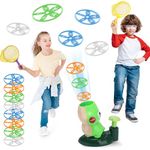 MILIFOX Flying Disc Launcher Set,Pop-up Flying Saucer,Catching Flying Disc Launcher Toy with 8 Discs,Flying Saucer Outdoor Toys,Kids Flying Disc Toys for 3 4 5 6 Years Old Boys and Girls