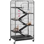 Yaheetech Rat Cage 6 Levels Rolling Ferret Cage, Small Animal Cage for Chinchilla/Rabbit/Squirrels with 3 Doors & Pet Bowl & Water Bottle, 131cm Black