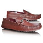 Mens Leather Loafers Flat Wedding Casual Formal Moccasins Slip On Driving Shoes with Buckle | Brown Leather (Size 9)