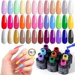 SAVILAND 39Pcs Gel Nail Polish Set: Vitamin E & Castor Oil Gel Polish Sheer & Glitter Charm Colors with Base Gel Glossy & Matte Top Gel Plant-Based Gel Polish Set Gifts for Nail Art Soak Off U V