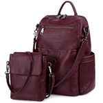 UTO Fashion Backpack for Women Ladies Rucksack with Detachable Crossbody Bag Synthetic Leather Wine Red