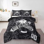 Erosebridal Sport Comforter Set Full Ice Hockey Bedding Sets for Boys Dark Grey Camo Bedding Comforter Sets Sports Themed Duvet Insert Retro Camouflage Quilted Comforter Lightweight 3pcs