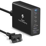 125W USB C Fast Charger Block, Excgood 6-Port GaN USB C Wall Charger Station Multiport USB Power Adapter 5ft Extension Cord Compatible with Galaxy S24 S23 Ultra S22 A54 A25 A14 A03s iPhone Earbuds