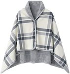 WINKEEY Women Multiway Plaid Poncho Fleeced Wearable Blanket Shawl Wrap Ultra Soft Sherpa Flannel Cape, Gray