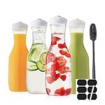 KORDISEN Water Carafe with Lid, 50 Oz Plastic Pitcher for Drinks, Milk, Mimosa Bar Supplies, Iced Tea Pitcher, Juice Containers with Lids for Fridge, BPA-Free, Not for Dishwasher, 4 Pack (Clear)