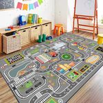 Car Rug Play Mat Great for Playing with Cars and Toys, Kid Playroom Carpet with Rubber Backing, Game Area for Baby Toddler Kid Child Educational Learn Road Traffic in Bedroom(Gray,2'6"x4')