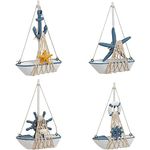 Set of 4 Miniature Sailboat Decor for Bathroom Accessories, Nautical Sailing Decorations for Home (4.4 x 6.8 in)