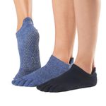 Toesox Grip Full Toe Low Rise 2 Pack Heather Navy and Black Medium