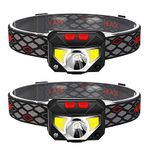 SKY-TOUCH 2-Pack Rechargeable Headlamp Flashlight, 800 Lumens Motion Sensor Head Lamp, Ipx4 Waterproof, Bright White Cree Led & Red Light, Perfect For Running, Camping, Hiking & More