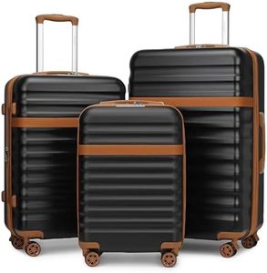 Kono Luggage Sets Hard Shell Suitcase Sets of 3 Piece ABS+PC Lightweight Travel Trolley with TSA Lock Spinner Wheels (Black/Brown)