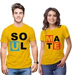 Hangout Hub HH7 Men's & Women's Round Neck T-Shirt Soulmate (Yellow;Men XL (42), Women XS (32) ;) Pack of 2 Couple T-Shirts