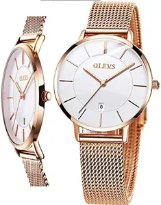 OLEVS Womens Watch Luxury Rose Gold Two Tone Small Wrist Analog Quartz Waterproof Dress Mesh Bracelet Day Date Easy Read Simple Wrist Watches for Women