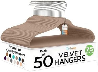 Techzoo 50 Pack New Premium Quality Velvet Hangers Ultra Thin Non Slip Adult Felt Space Saving Hangers for Closet Heavy Duty Coat Pants Dress Hangers 360° Swivel Hook Hold Upto 10 lbs Warm Taupe