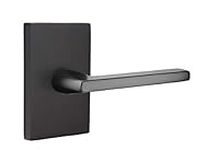 Emtek Passage Set, Modern Rectangular Rosette, Helios Lever, Flat Black, RH