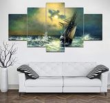 IMAGING CANVAS® Pirate Ship in Sea and Storm | Framed Wall Hanging Acrylic Painting | Gift and Home/Office Decor | Set of 5