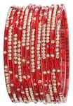 LAVAZZA Latest Glass Bangles Set with Golden Zircon Diamond & Beads Work For Women & Girls | Trendy Bangles | Bridal Bangles | red Bangles for women-(AB7-Shivani-Red-2.8)