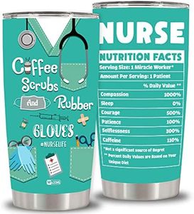 WAZONE Nurse Nutrition Facts Tumbler Cup Coffee Scrubs and Rubber Gloves Insulated Vacuum Stainless Steel 20 Oz Travel Mug Thermos Nurses Gifts for Women on Graduation Birthday Christmas