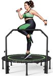 BCAN 550LBS Foldable Mini Trampoline, 48" Fitness Trampoline with Adjustable Handle Bar, Safety Pad/Bungee Cords, Stable & Quiet Exercise Rebounder for Adults Indoor/Garden Workout