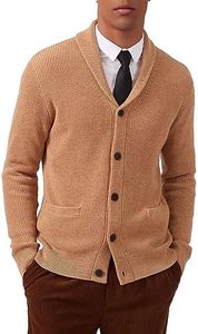 Kallspin Maglione da Uomo Cardigan con Collo a Scialle con Bottone e Tasche in Lana(Cachi, M)