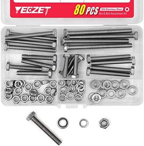YEEZET 20 Set M6 304 Stainless Steel Hex Head Screws Bolts and Nuts Flat & Lock Washers Assortment Kit Fully Machine Thread 25mm 40mm 50mm 60mm 80mm
