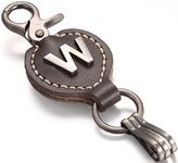 Leather Keychain For Men, Single Letter Alphabet with Easy Clasp, W - Rich Brown, One Size