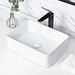 Tysun Vessel Sink Rectangular - 18'' x 13'' Modern Bathroom Rectangle Above Counter White Porcelain Ceramic Vessel Vanity Sink Art Basin with Pop-Up Drain