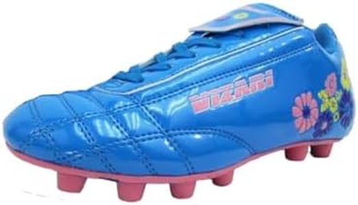 Vizari Blossom FG Soccer | Synthetic Leather, Machine Washable, Unique Graphics with Durable Rubber Outsole Blue/Pink