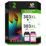 303 Ink Cartridges Combo Pack, 303XL Cartridges Black and Colour Compatible for HP 303 Ink Cartridges, for HP Envy Photo 7134 7830 6232 6230 7130 6220 6234 7155 7800 7834 7855 7864 TANGO X