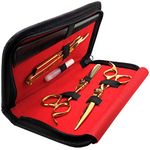 Saaqaans MSS-03 Professional Haircut Scissors Set - Package includes Barber Scissor, Thinning Shear, Straight Edge Razor, 10 x Derby Double Edge Blades & Hair Comb in Stylish Scissors Case (Gold USA)