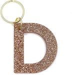 Lucky Feather Letter D Keychain Accessories for Women, Gold Glitter Initial Key Ring