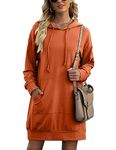 Quenteen Women's Hooded Sweatshirt Drawstring Lightweight Long Sleeve Pullover Hoodie Dress
