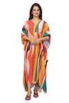 GND ART STUDIO Long Kaftan in Soft Silk with Exclusive Multicolor Floral Digital Print and 3/4th Sleeves Perfect for Resort Wear and Beach Days (Modern-2)