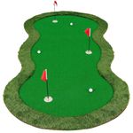 Tangkula 10 FT x 5 FT Golf Putting Green Mat, Indoor Outdoor Professional Golf Practice Mat with 3 Holes and 3 Balls for Home, Office, Backyard and Patio, Golf Training Mat