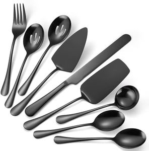 Black Fine Serving Utensils OIULO Large Serving Spoons Slotted Serving Spoons Serving Forks Serving Tongs Soup Ladle Wedding Cake Knife & Cake Server Large Lasagna Server Buffet Catering (9 Pieces)