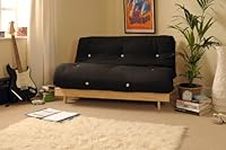 Comfy Living 4ft Small Double 120cm Wooden Futon Set with BLACK Mattress