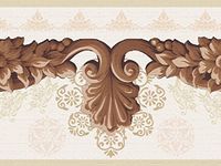 Dundee Deco DDAZBD9131 Peel and Stick Wallpaper Border - Damask Dark Brown Beige Scrolls Wall Border Retro Design, 15 ft x 7 in (4.57m x 17.78cm), Self Adhesive