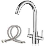 Kitchen Tap Mixer for Kitchen Sink Monobloc Tap Dual Lever 360 Swivel Chrome Kitchen Sink Taps UK Standard 1 Hole Deck Mount with 20 Inch Flexi Tails