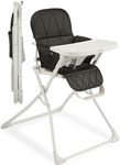 Primo PopUp Folding High Chair for Baby Age 6 to 36 Months - Black Folding Beach Style High Chair with Removable Dishwasher Safe Tray, 3pt Safety Harness, Leatherette Seat - Space Saving Design