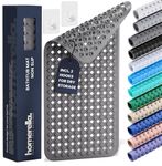 Homerella Bathtub Mat, Non Slip, 35x16, Extra Long, 100% BPA Free, Anti Mold, Machine Washable, Mildew Resistant, with Hooks for Drying (Dark Grey)