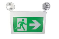 MW LED Exit Sign CM-316 Running Man Thermoplastic Sign Combo Emergency Light LED with 2 Heads*LED 2W x 2, Left Right Battery Backup for 120 Minutes 120v/347v Universal mounting CSA Listed (CM-316)